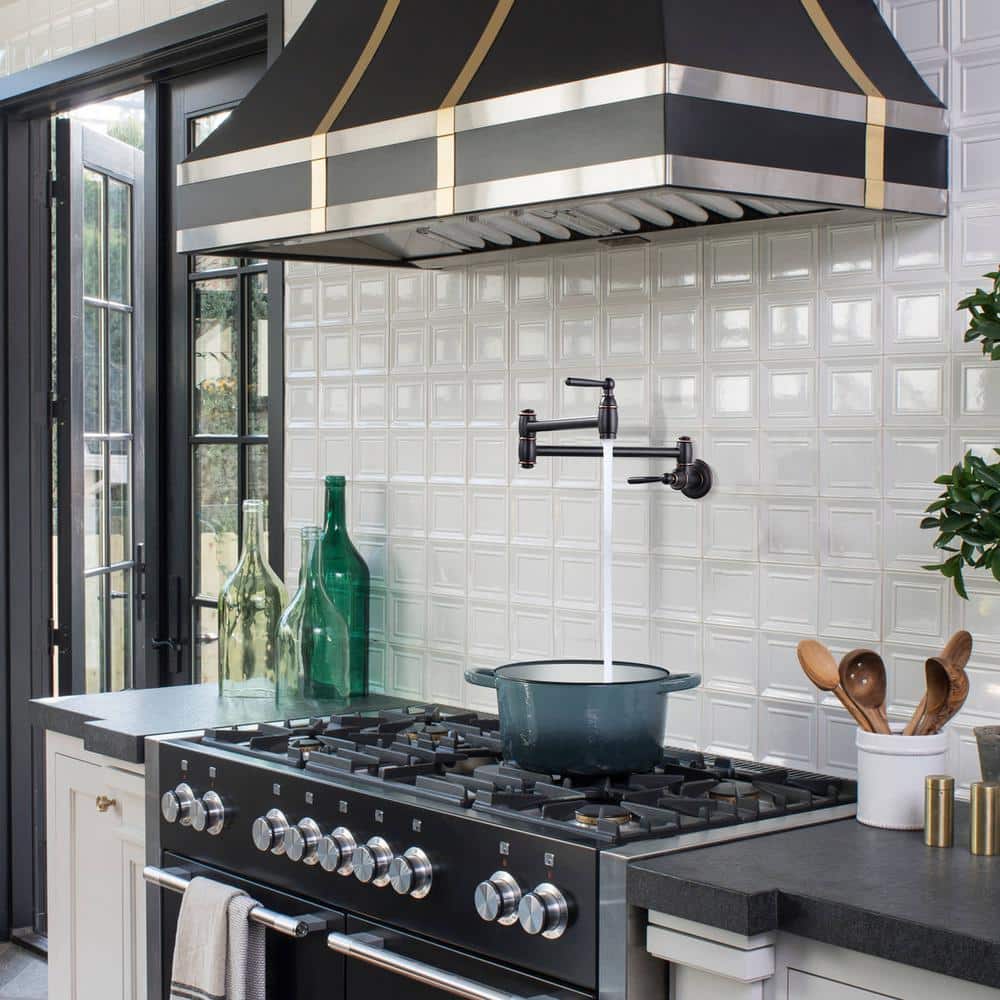 Oil Rubbed Bronze Wall Mount Pot Filler Faucet with Double Handles
