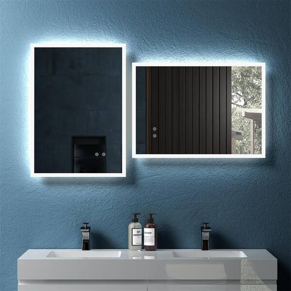 FUNKOL 19.7 in. W x 27.6 in. H Small Rectangular Frameless with 3-Color LED and Anti-Fog Wall Mounted Bathroom Vanity Mirror
