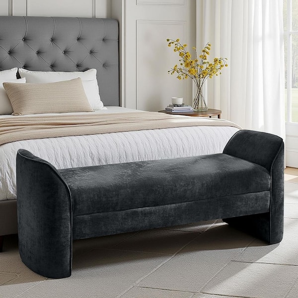 Deborah 57 in. Black Modern Chenille Fabric Upholstered Bench