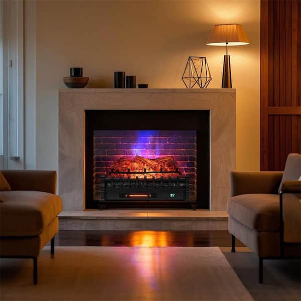 26 in. Width WiFi Infrared Quartz Freestanding Electric Fireplace Insert Logs Heater with APP Control in Black