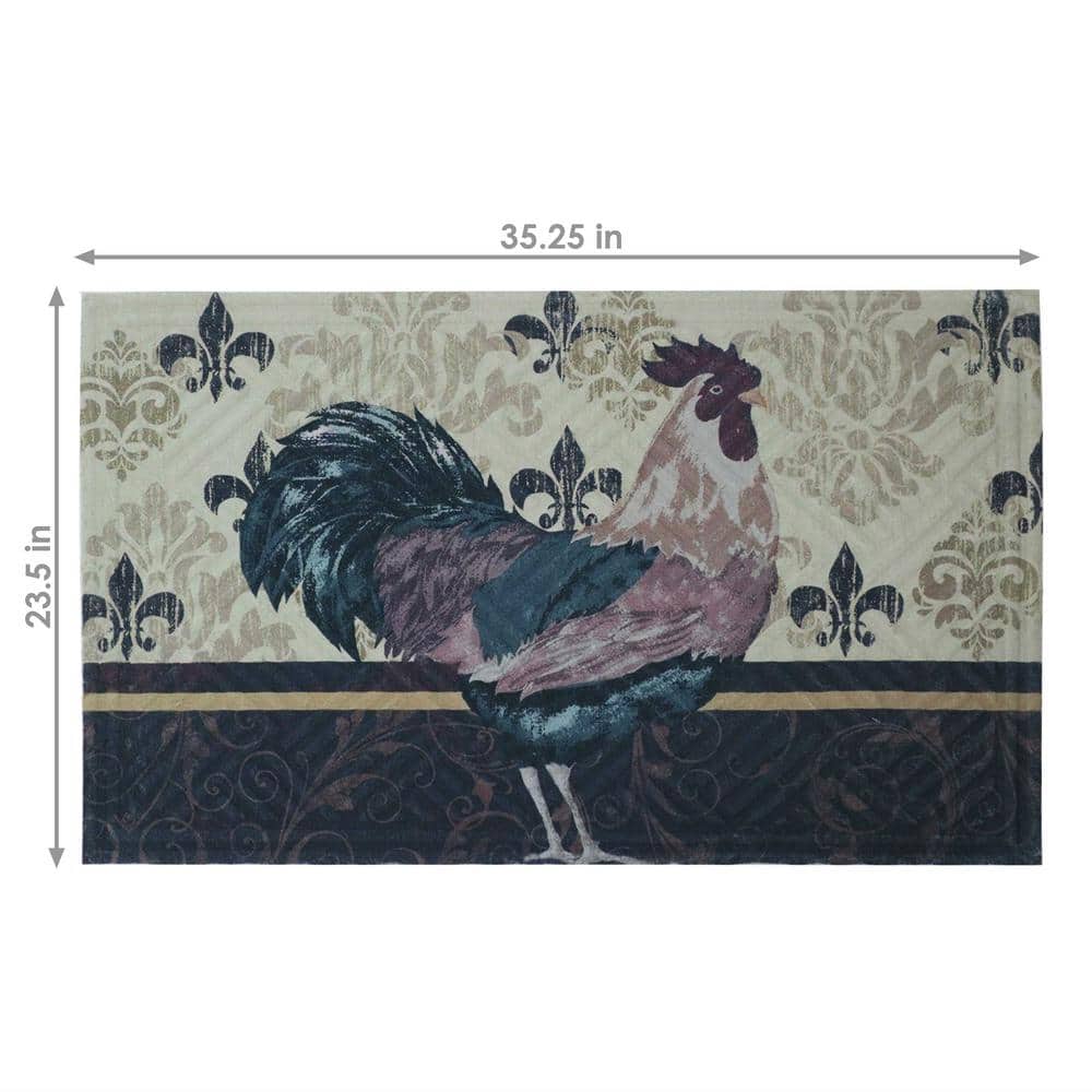 Farmhouse Brown Rooster Rubber and Polyester Kitchen Floor Mat