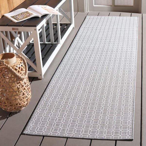 Terrace Ivory/Gray 2 ft. x 8 ft. Geometric Jewel Indoor/Outdoor Runner Rug