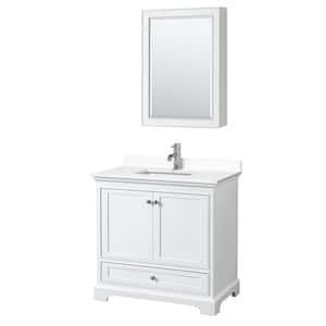 Deborah 36"W x 22"D Single Vanity in White w/ Cultured Marble Vanity Top in White w/ Basin & Med Cab