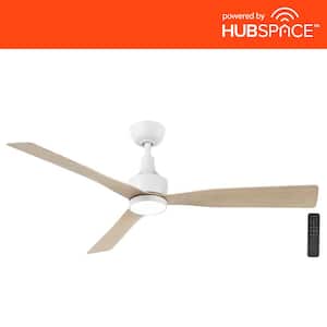 Ryland 52 in. Integrated CCT LED Indoor/Outdoor Matte White Smart Ceiling Fan with Light and Remote Powered by Hubspace
