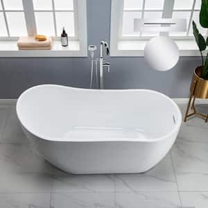 Edison 59 in. Acrylic FlatBottom Single Slipper Bathtub with Polished Chrome Overflow and Drain Included in White
