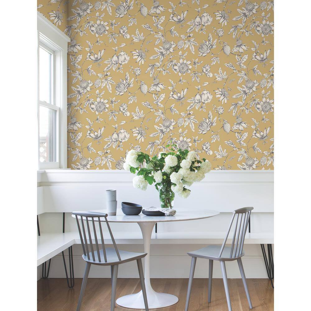Golden Harvest Passion Flower Toile Floral Wallpaper