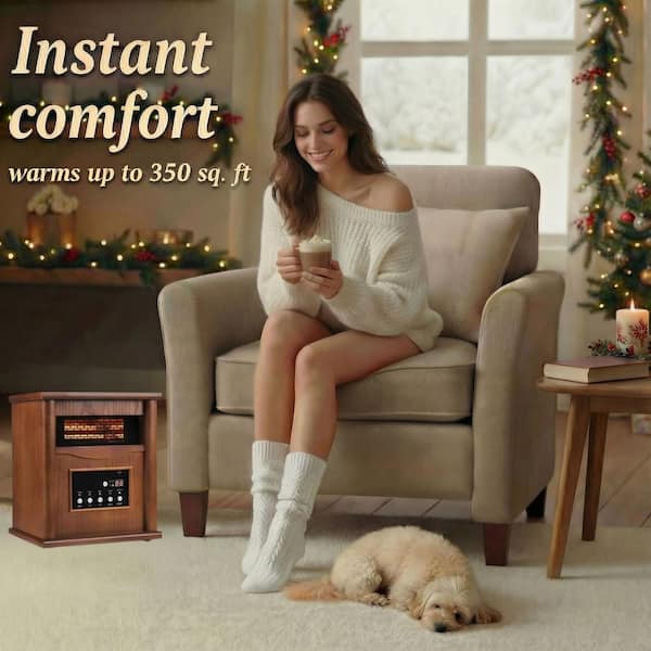 1500-Watt Portable Wood Electric Quartz Space Heater with Remote Control Thermostat Energy Efficient for Inside Use