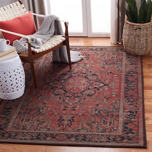 Journey Navy/Red 7 ft. x 7 ft. Machine Washable Floral Medallion Square Area Rug