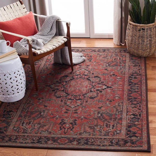 Journey Navy/Red 8 ft. x 10 ft. Machine Washable Floral Medallion Area Rug