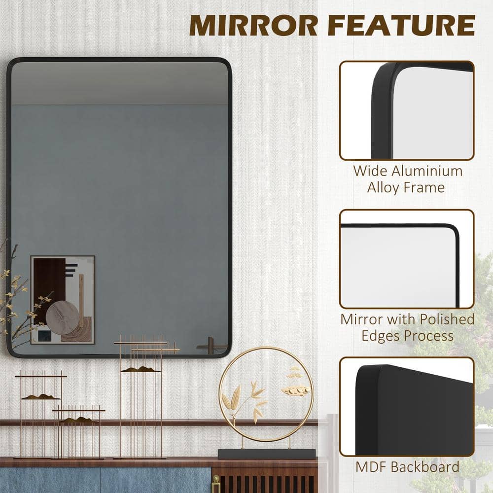 Rectangular Frameless Black Aluminum Wall Mirror, 100 cm x 72 cm