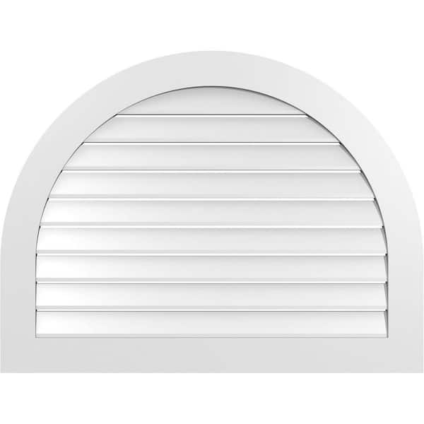 Ekena Millwork 42 in. x 32 in. Round Top White PVC Paintable Gable Louver Vent Functional