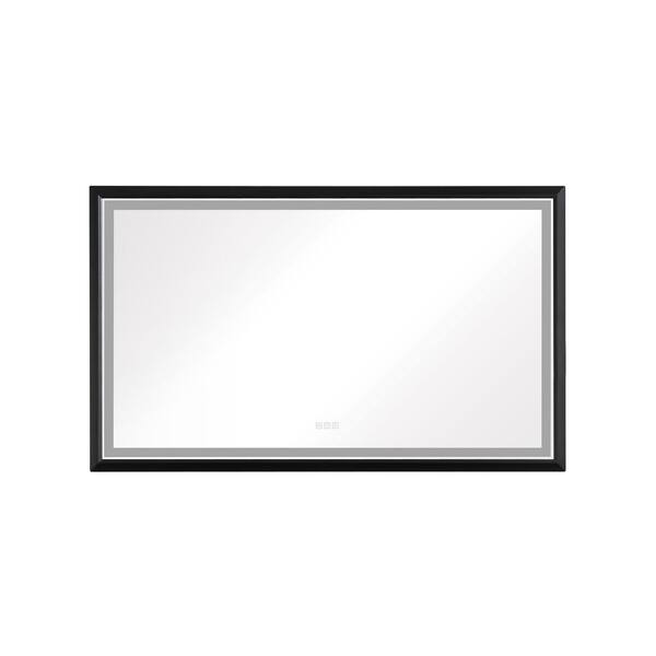 Unbranded 60 in. W x 36 in. H Oversized Rectangular Framed LED Anti-Fog Dimmable Wall Mount Bathroom Vanity Mirror in Matte Black