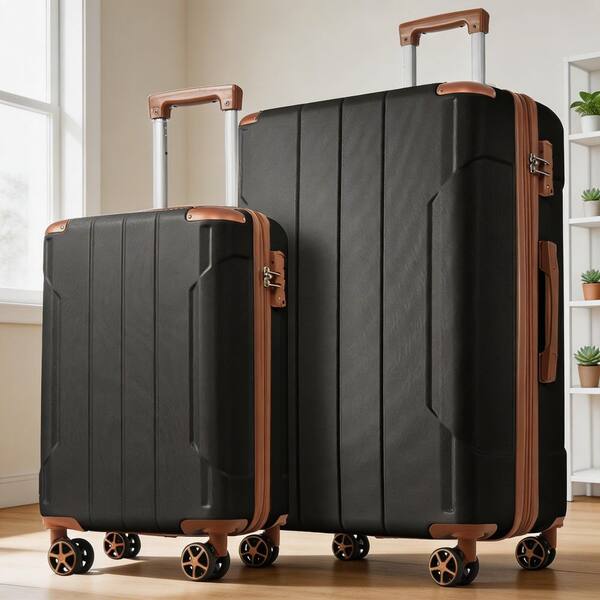LIVACA 2-Piece Black Brown Hardshell ABS Plastic Expandable