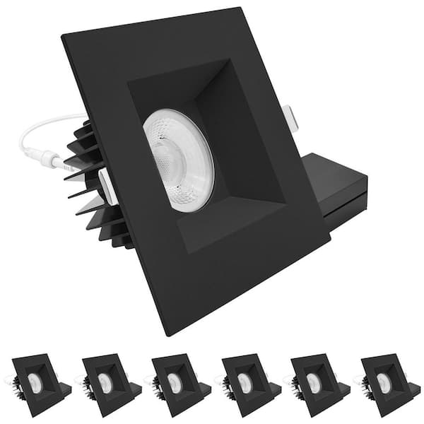 6 in. Integrated LED Regressed Canless Spotlight with Square Black Trim, 22W, 1800LM, 5CCT, 60° Beam, Dimmable, 6-Pack