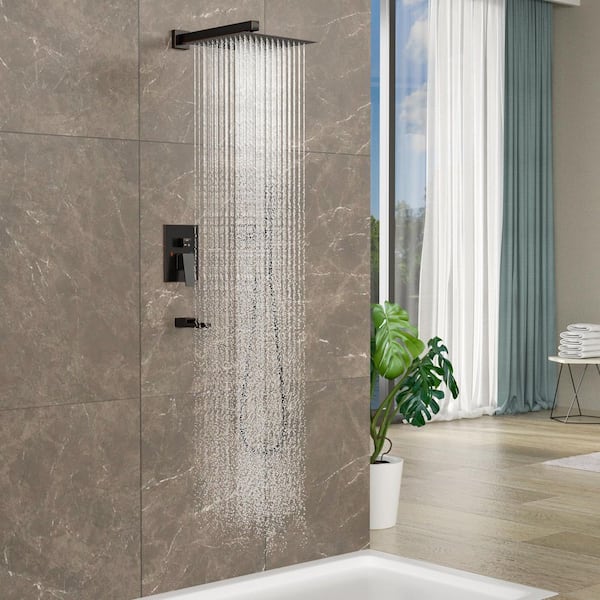 3-spray 10 in. Dual Rainfall Shower Head and Handheld Shower Head in Oil Rubbed Bronze with Tub Filler