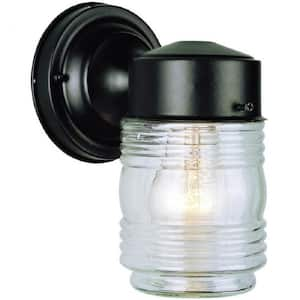 1-Light Black Outdoor Jelly Jar Wall Lantern Sconce