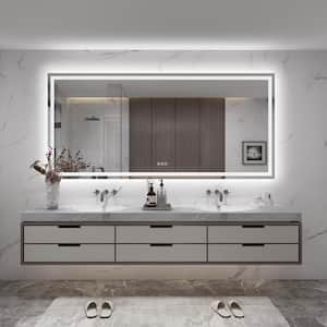 84 in. W x 40 in. H Large Rectangular Frameless Double LED Lights Anti-Fog Wall Bathroom Vanity Mirror in Tempered Glass