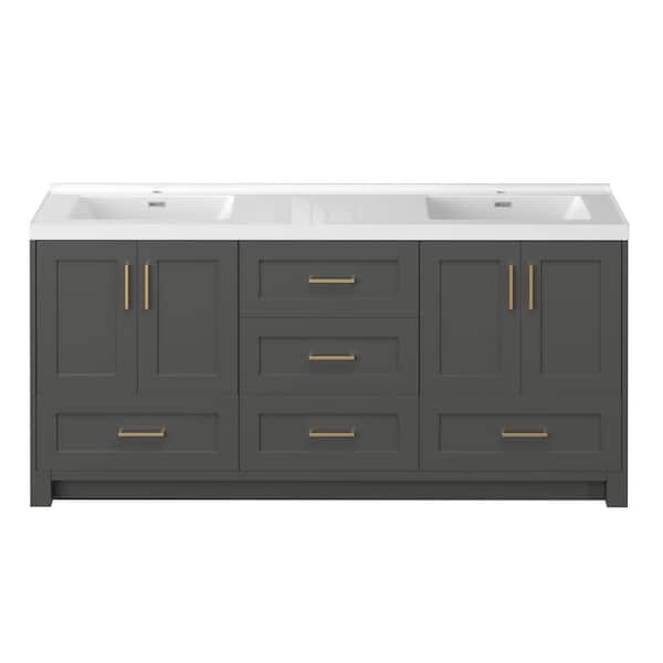 Eclipse 60 in. Freestanding Deep Gray Bath Vanity with White Solid Surface Double Sink Top Solid Wood Cabinet Assembled