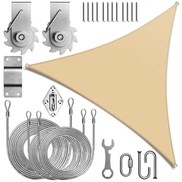 Unbranded 28 ft. x 28 ft. x 28 ft. Triangle Sun Shade Sail with Hardware TAWAL-Beige