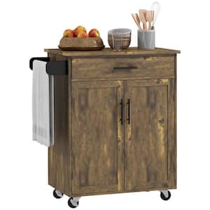 Wood 32.75 in. Kitchen Island with Drawers, Rustic Brown