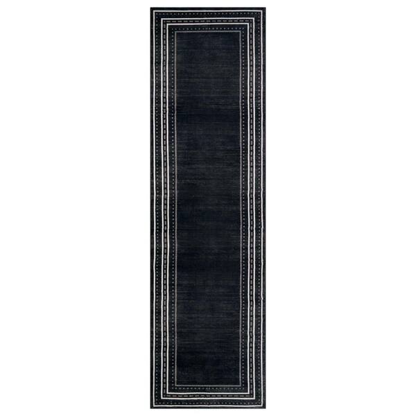 Dotted Border Black Machine Washable Non-Slip Backing Area Rug 2' x 10' Black
