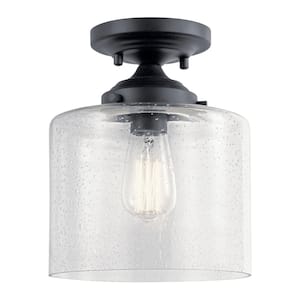 Winslow 8.5 in. 1-Light Black Hallway Contemporary Semi-Flush Mount Ceiling Light with Clear Seeded Glass