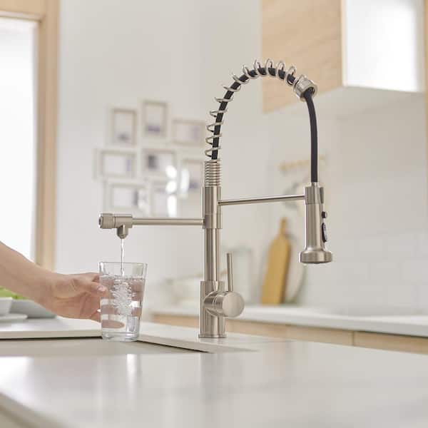 Fapully Kitchen Faucet with Pull Down Sprayer,Commercial Kitchen Sink  Faucet with in Drinking Faucet Water Filter or Cold Pot Filler fo 並行輸入品 