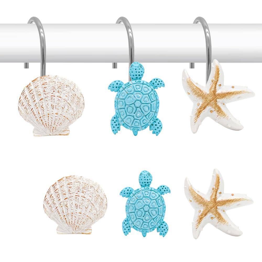 Seashell Turtle Beach Shower Curtain Hooks Set of 12 Resin and Metal Rust Proof Rings for 22-30mm Rods price history on PriceWatchPro