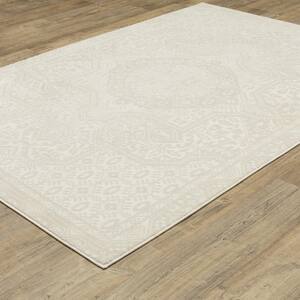 Rayder Ivory Doormat 3 ft. x 5 ft. Tone-on-Tone Center Medallion Polypropylene/Polyester Indoor Area Rug