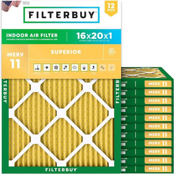 16 in. x 20 in. x 1 in. MERV 11 (FPR 7) Allergen Defense Pleated HVAC AC Furnace Air Filters Replacement (12-Pack)