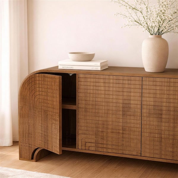 Manhattan Comfort Tressa 72 in. Contemporary Modern Walnut Solid Wood Sideboard Buffet with 4 Doors SB1790-1