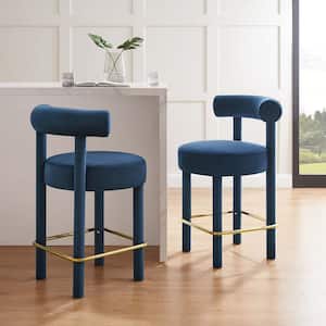 Toulouse 26 in. in Midnight Blue Gold Wood Performance Velvet Counter Stool - Set of 2