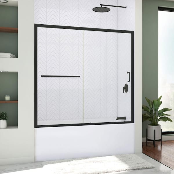 DreamLine Infinity-Z 60 in. W x 60 in. H Sliding Semi-Frameless Shower Door in Matte Black Finish with Clear Glass
