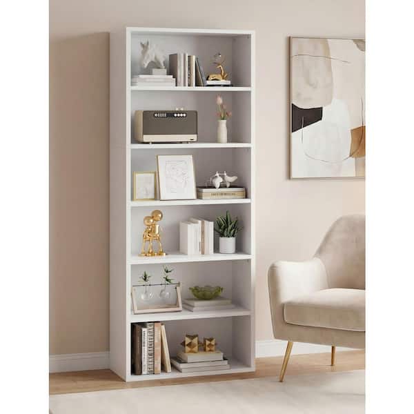 70.8 in. Tall White Wood 6-Shelf Standard Bookcase, Floor Standing Bookshelf for Home Office Library