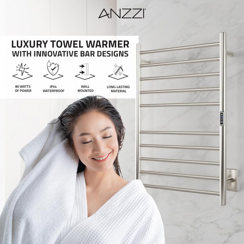 Brushed Nickel 10-Bar Wall Mounted Towel Warmer