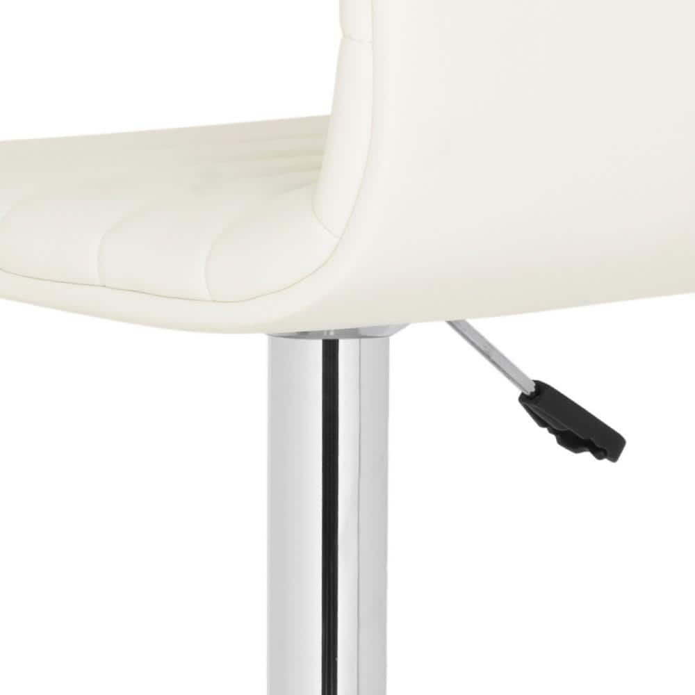 Transitional Swivel Adjustable Bar Stool in Chrome & White Leather