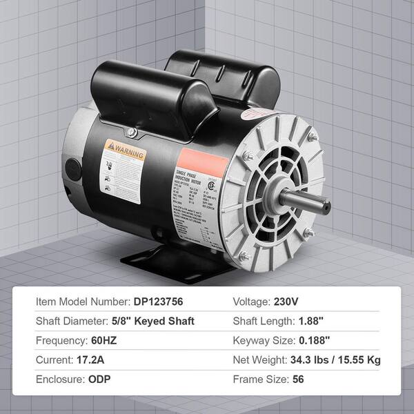 SKYSHALO 17.2 Amp Electric Motor 3450RPM 56 Frame 5/8 in