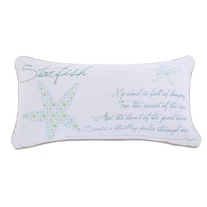 Del Ray Teal Starfish Sentiment Print 12 in. x 24 in. Throw Pillow