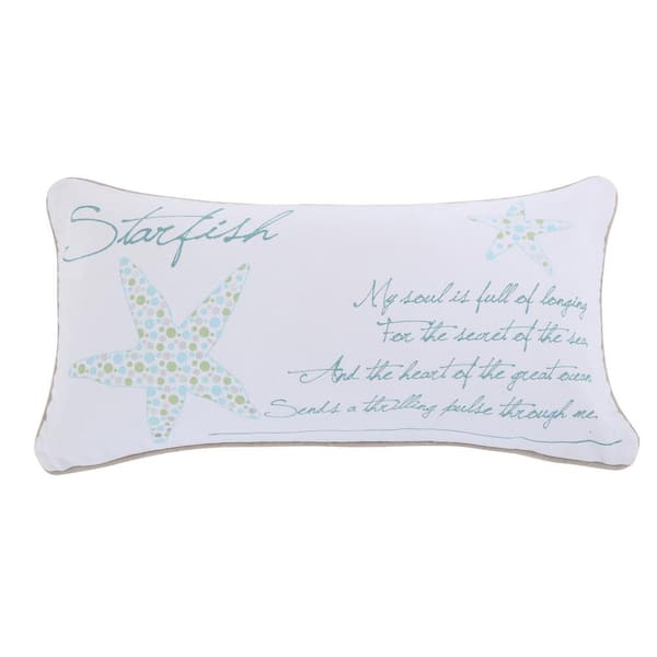 LEVTEX HOME Del Ray Teal Starfish Sentiment Print 12 in. x 24 in. Throw Pillow