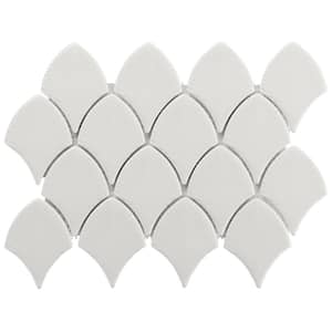 Delphi Blanco White 4.3 in. x 0.45 in. Polished Glass Fishscale Mosaic Wall Tile Sample