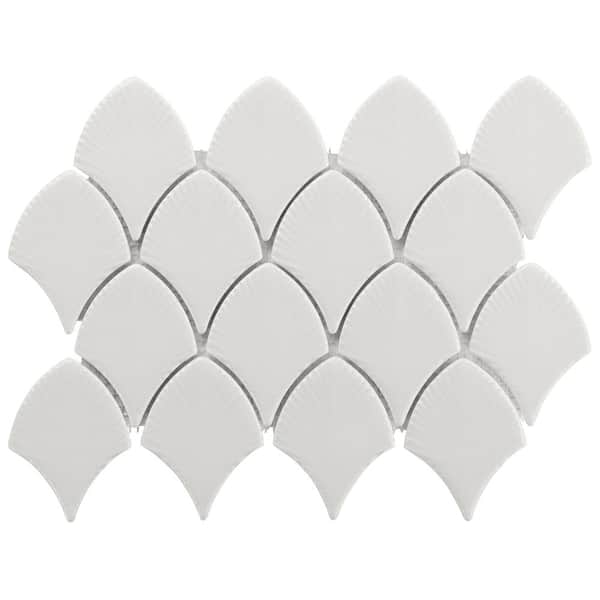 Ivy Hill Tile Delphi Blanco White 4.3 in. x 0.45 in. Polished Glass Fishscale Mosaic Wall Tile Sample