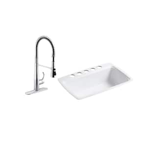 Cape Dory Undermount Cast Iron 22 in. Single Bowl Kitchen Sink in White with Simplice Kitchen Faucet