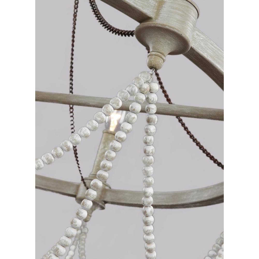 Beverly 28" French Washed Oak & Distressed White 6-Light Chandelier