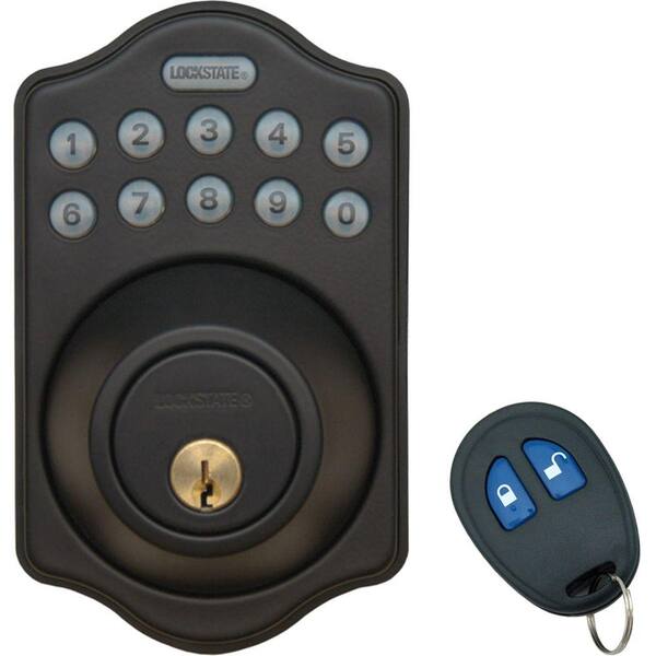 LockState Electronic Keyless Deadbolt Lock with Remote Rubbed Bronze