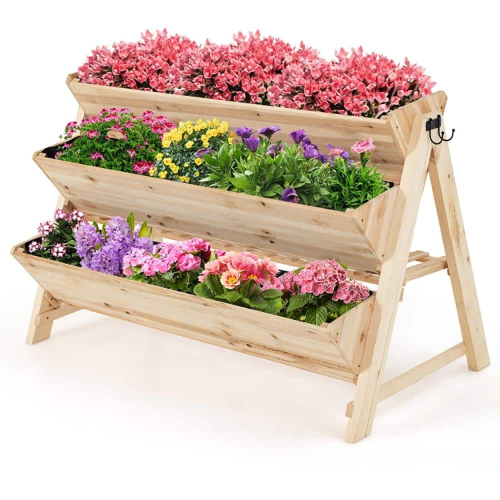 3-Tier Vertical Wooden Garden Bed With Storage Shelf For Courtyard Planting price history on PriceWatchPro