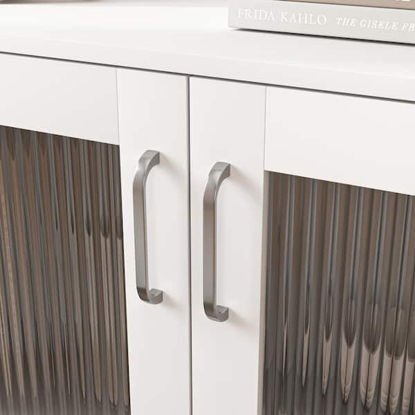 FUNKOL 27.1 in. x 14.96 in. x 32.5 in. White Particleboard Ready to Assemble Kitchen Cabinet w/2 Glass Door & Adjustable Shelve