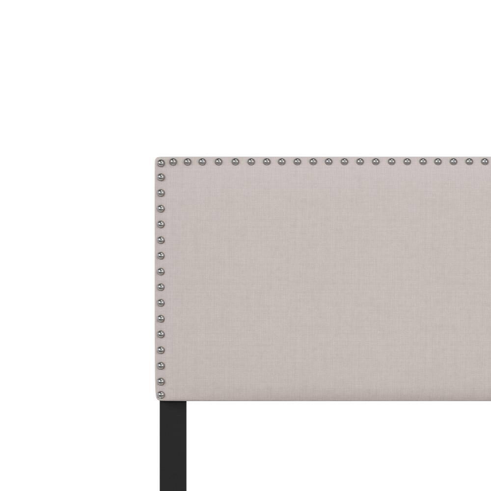 Gray Fog Upholstered Queen Bed with Nailhead Trim and Wood Frame