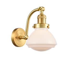 Olean 1-Light Satin Gold Wall Sconce with Matte White Glass Shade