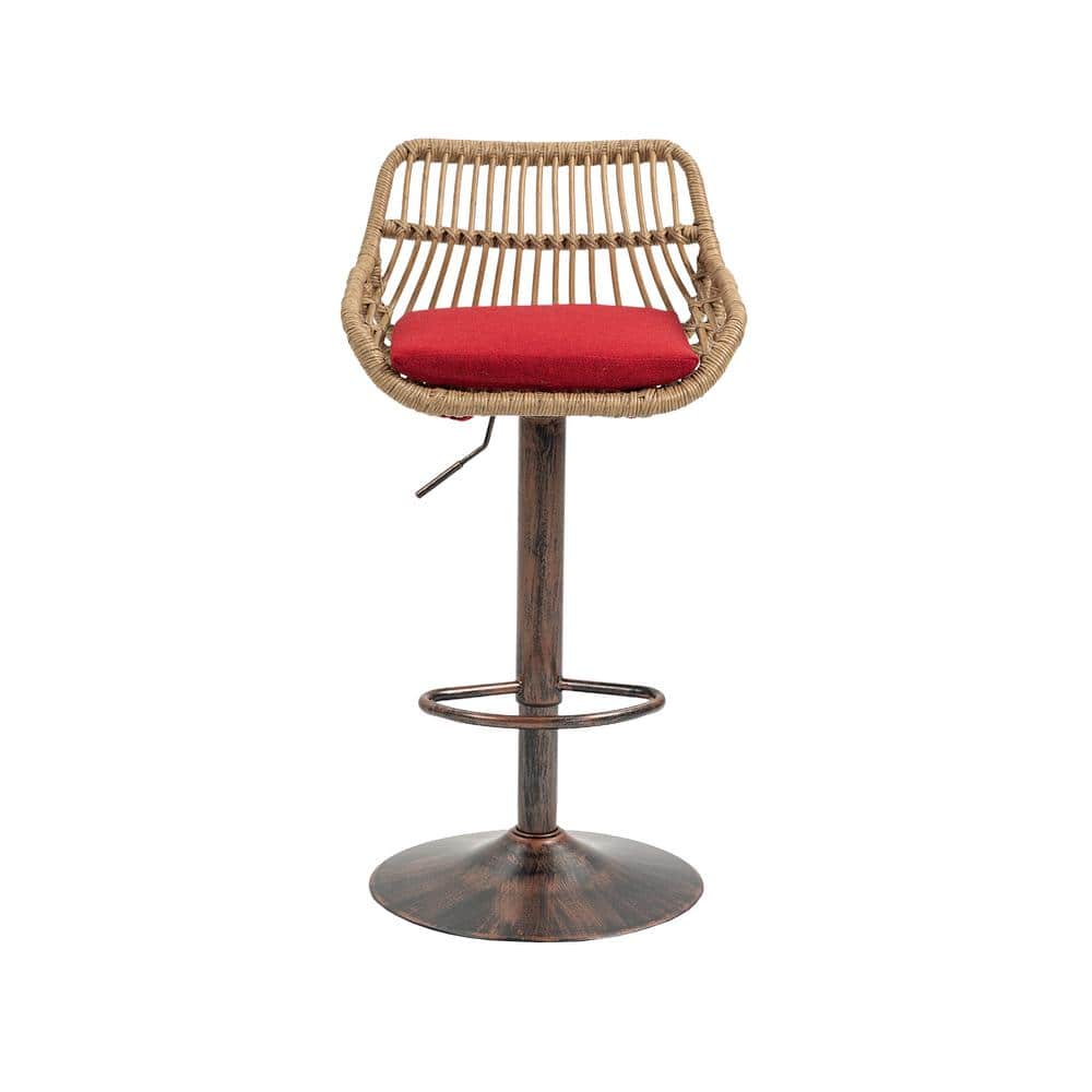 33.4 in. Red Low Back Metal Bar Stool with Footrest for Kitchen, Dining