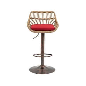33.4 in. Red Low Back Metal Bar Stool with Footrest for Kitchen, Dining Room (2-Piece)